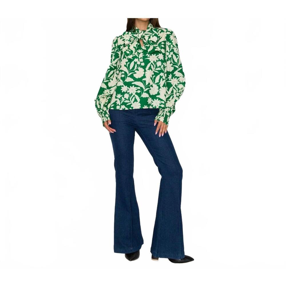 NEW LOVE WEDNESDAY merritt bow tie blouse in green